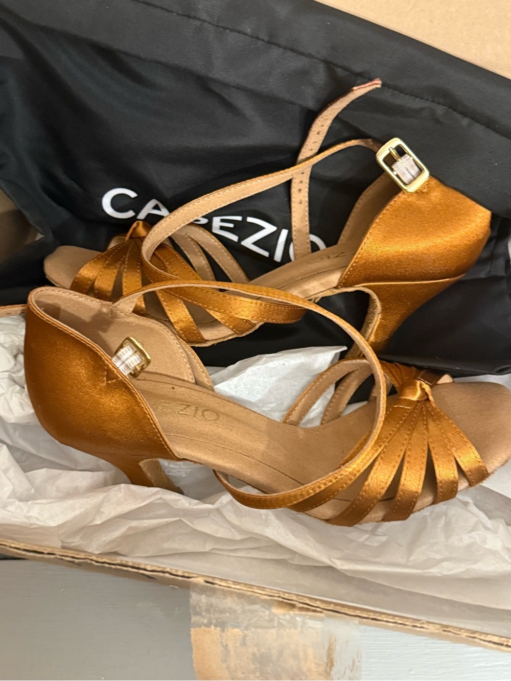 Capezio 5 Julia 2.5” Heel Ballroom Dance Shoe Cinnamon Brown Satin Strappy - Picture 9 of 9